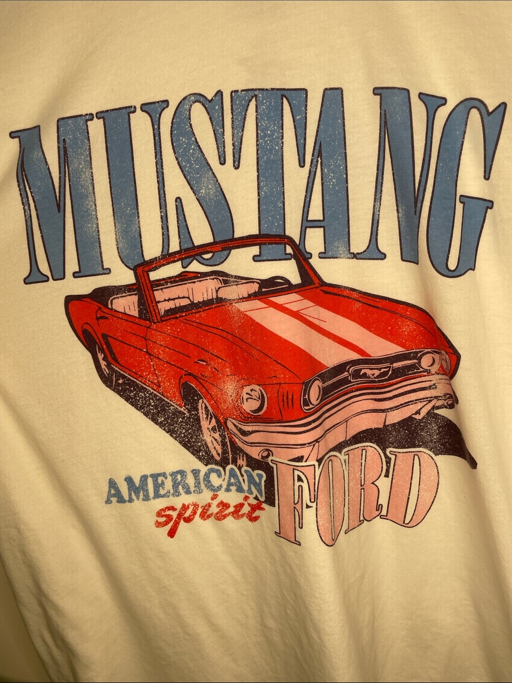 Ford Mustang Graphic Tee - White with Red & Blue Print